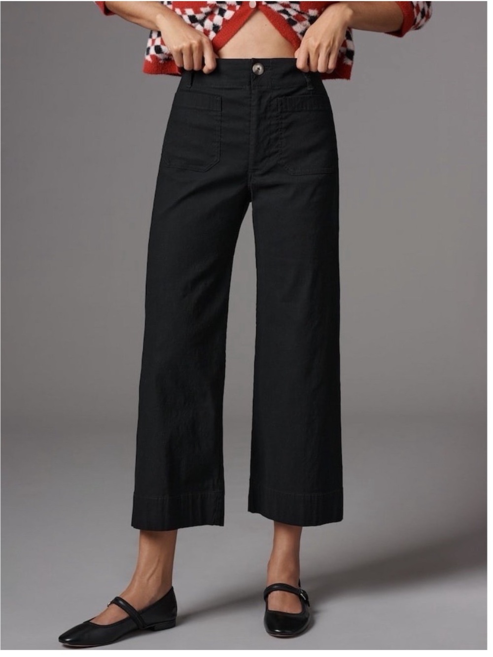Anthropologie’s Maeve Colette Cropped Wide-Leg High-Rise Pants in Black Size 25